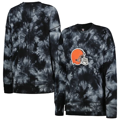 Women's MSX by Michael Strahan Black Cleveland Browns Bailey Tie-Dye Tri-Blend Pullover Sweatshirt