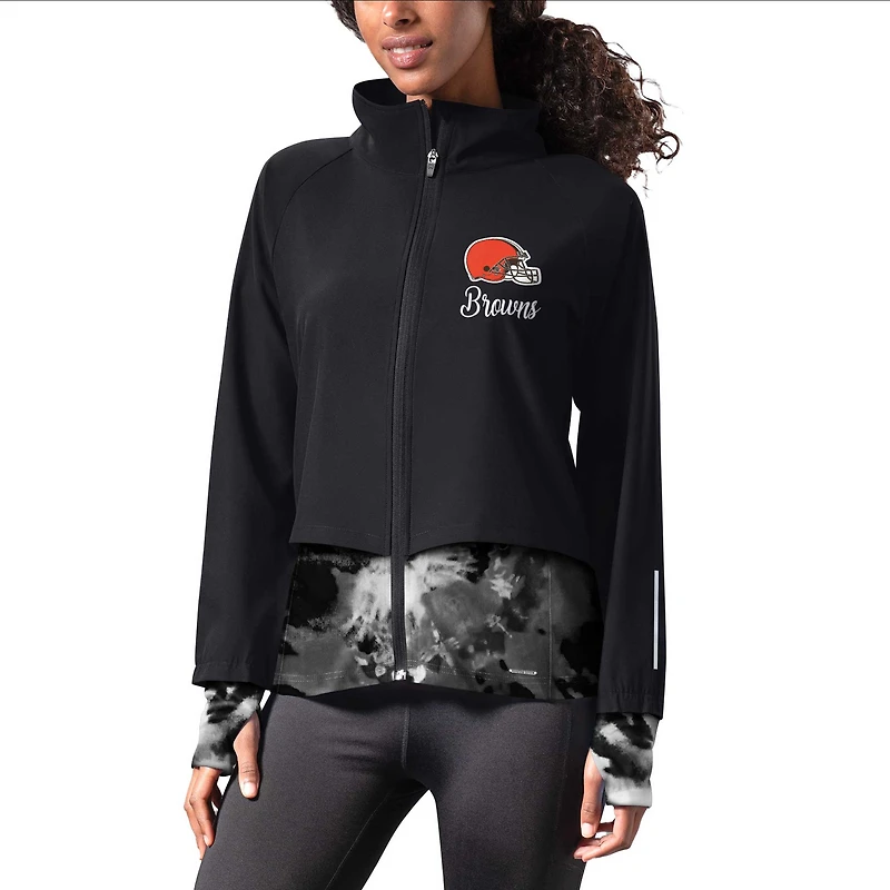 Women's MSX by Michael Strahan Black Cleveland Browns Grace Raglan Full-Zip Running Jacket