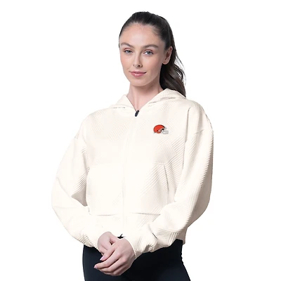 Sweat à capuche zippé Eleanor crème MSX by Michael Strahan pour femme des Cleveland Browns