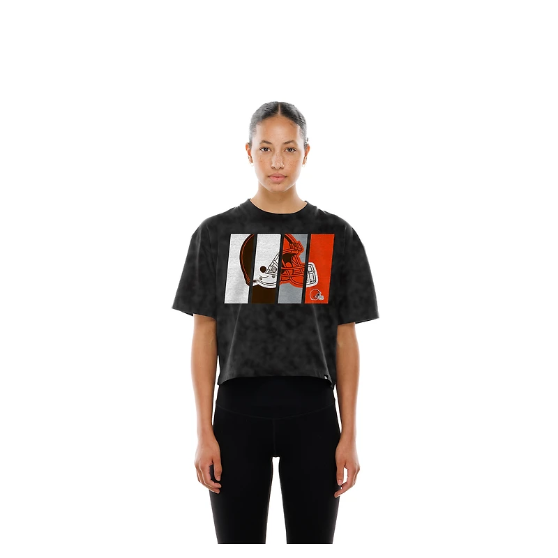 Women's New Era Black Cleveland Browns Boxy Cropped Sport Night Mineral Wash T-Shirt