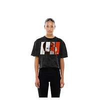 Women's New Era Black Cleveland Browns Boxy Cropped Sport Night Mineral Wash T-Shirt
