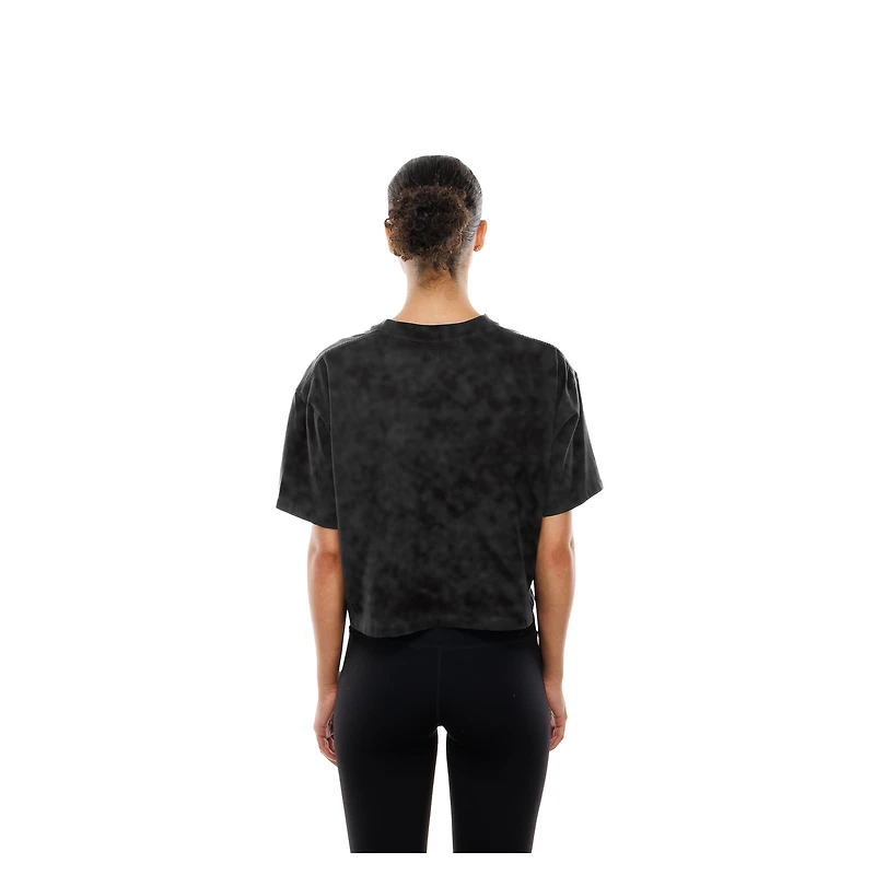 Women's New Era Black Cleveland Browns Boxy Cropped Sport Night Mineral Wash T-Shirt