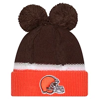Bonnet en tricot à revers double bulle Cleveland Browns de New Era pour femme avec pompons