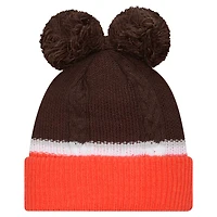 Bonnet en tricot à revers double bulle Cleveland Browns de New Era pour femme avec pompons