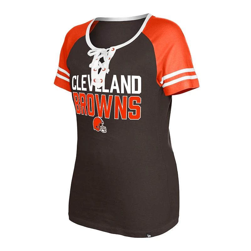 T-shirt à lacets raglan Cleveland Browns pour femme New Era marron