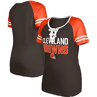 T-shirt à lacets raglan Cleveland Browns pour femme New Era marron