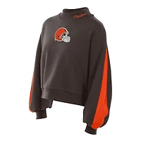 Women's New Era Brown Cleveland Browns Sport Night Mock Neck Balloon Sleeve Pullover Sweatshirt