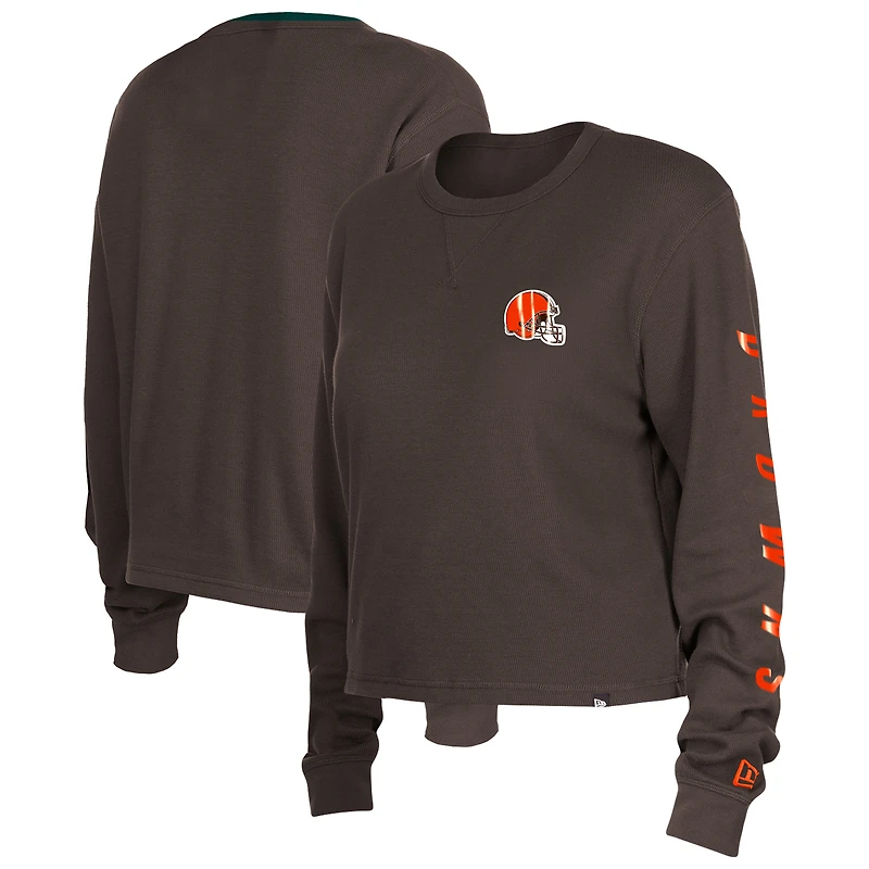 Women's New Era  Brown Cleveland Browns Sport Night Thermal Long Sleeve Cropped T-Shirt