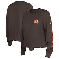 Women's New Era  Brown Cleveland Browns Sport Night Thermal Long Sleeve Cropped T-Shirt