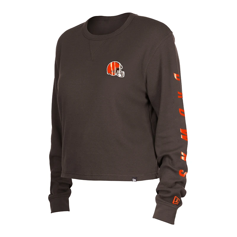 T-shirt à manches longues thermique Cleveland Browns New Era pour femme, marron