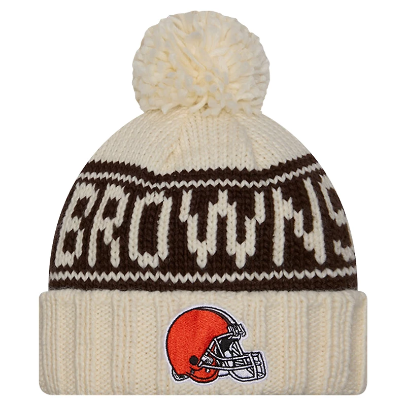 Bonnet en tricot à revers avec pompon Cleveland Browns 2024/25 de New Era pour femme, couleur crème