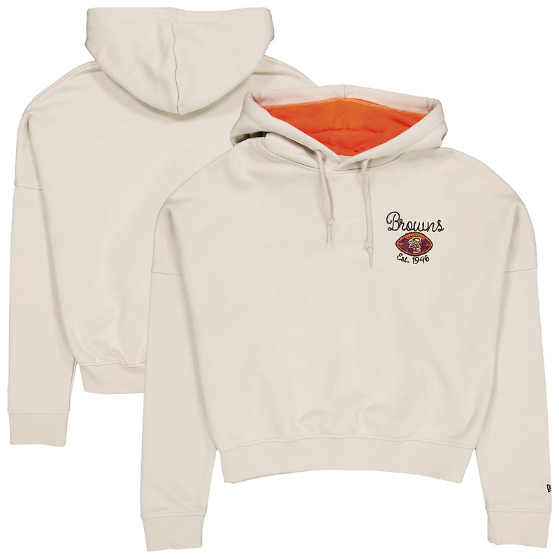 Women's New Era Cream Cleveland Browns 3rd Down Historic Pullover Hoodie