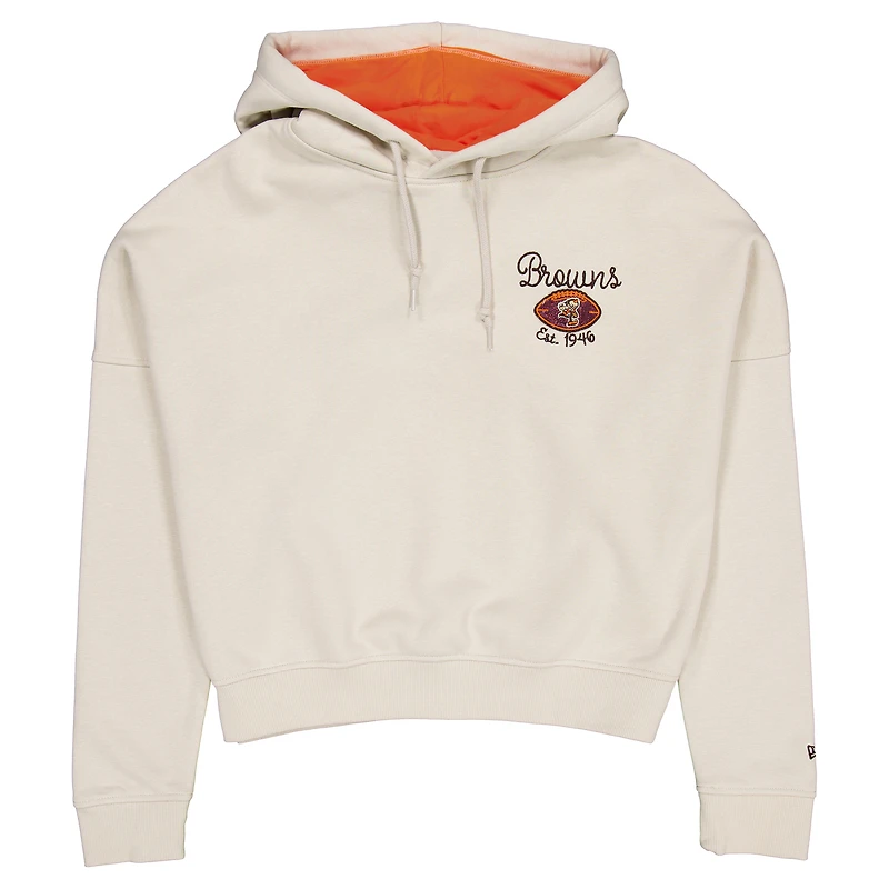 Women's New Era Cream Cleveland Browns 3rd Down Historic Pullover Hoodie