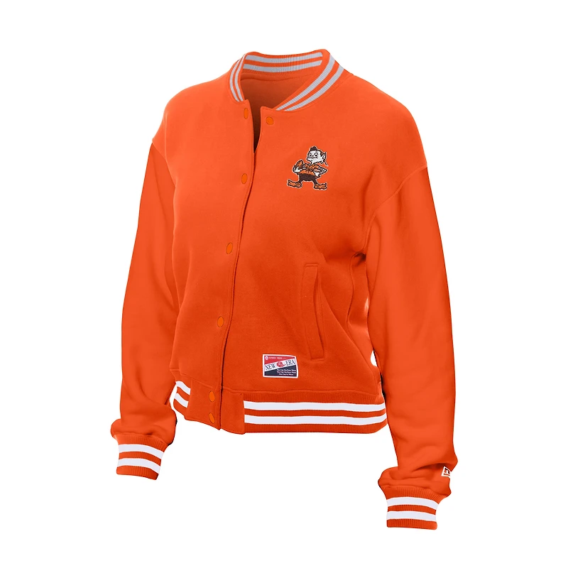 Veste polaire orange à boutons-pression New Era pour femme des Cleveland Browns