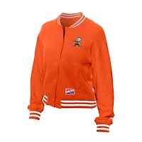 Veste polaire orange à boutons-pression New Era pour femme des Cleveland Browns