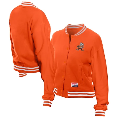Veste polaire orange à boutons-pression New Era pour femme des Cleveland Browns