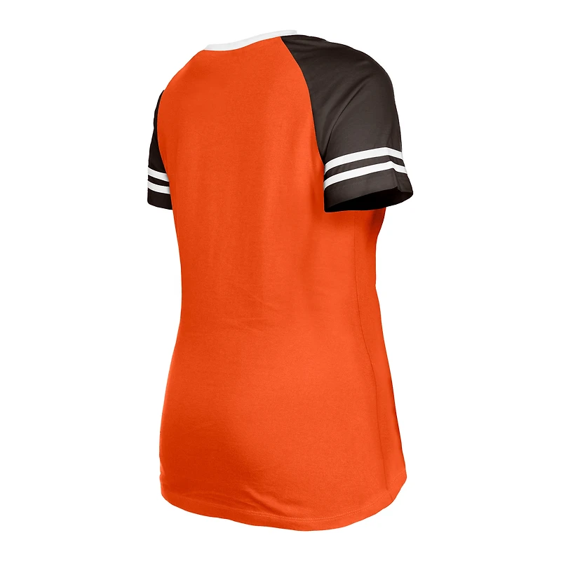 T-shirt à lacets raglan pour femme New Era orange Cleveland Browns Throwback