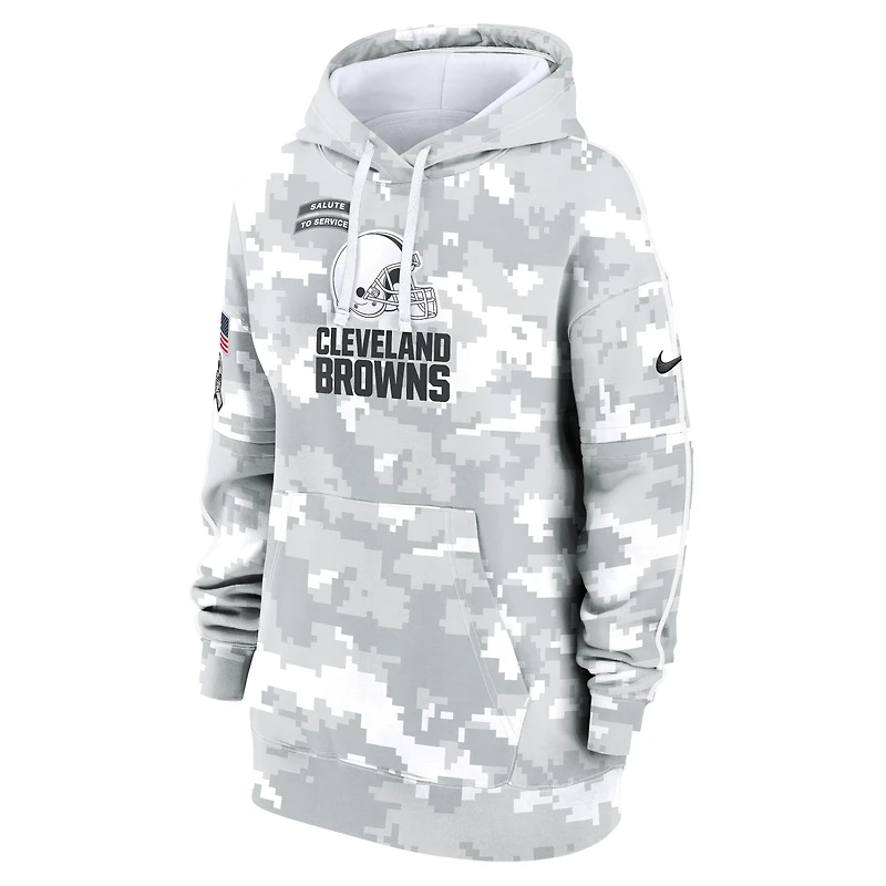 Women's Nike Arctic Camo Cleveland Browns 2024 Salute To Service Club Fleece Oversized Pullover Hoodie