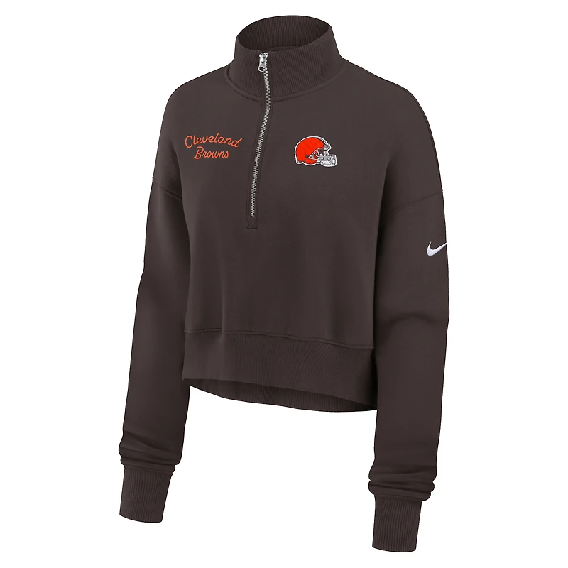 Sweat-shirt Nike marron à demi-zip pour femme des Cleveland Browns Primetime Phoenix