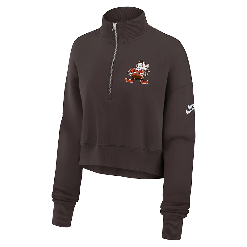 Sweat-shirt Nike marron à demi-zip pour femme Cleveland Browns Rewind Phoenix