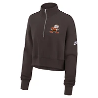 Sweat-shirt Nike marron à demi-zip pour femme Cleveland Browns Rewind Phoenix
