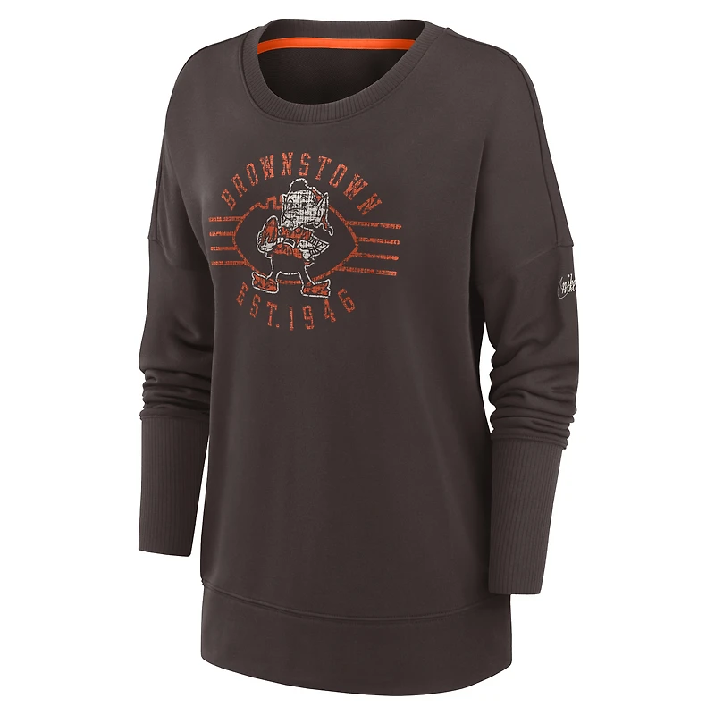 Women's Nike Brown Cleveland Browns Rewind Playback Icon Performance Pullover Sweatshirt