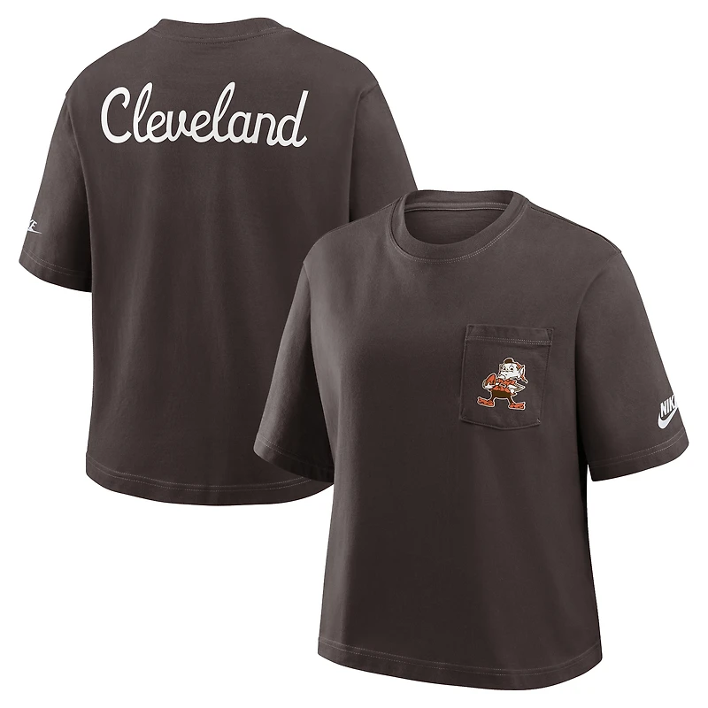 T-shirt Nike marron à poche carrée Rewind des Cleveland Browns pour femme