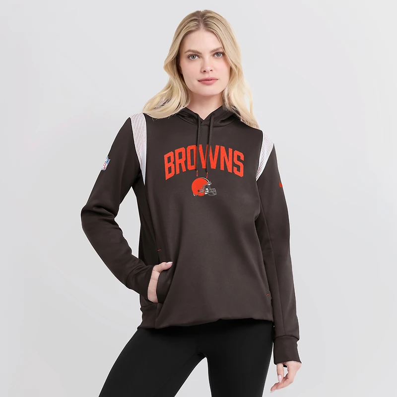 Women's Nike Brown Cleveland Browns Sideline Stack Performance Pullover Hoodie