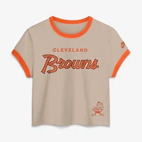 Women's Nike Cream Cleveland Browns Rewind Ringer Mod Cropped T-Shirt