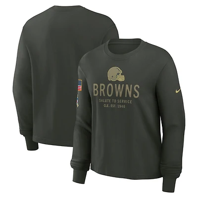 Women's Nike Dark Green Cleveland Browns 2025 Salute to Service Sideline Dri-FIT Long Sleeve T-Shirt