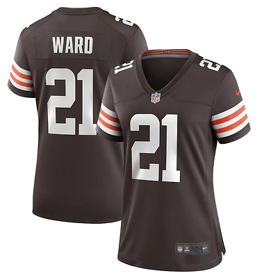 Maillot de match joueur Nike Denzel Ward marron des Cleveland Browns pour femme