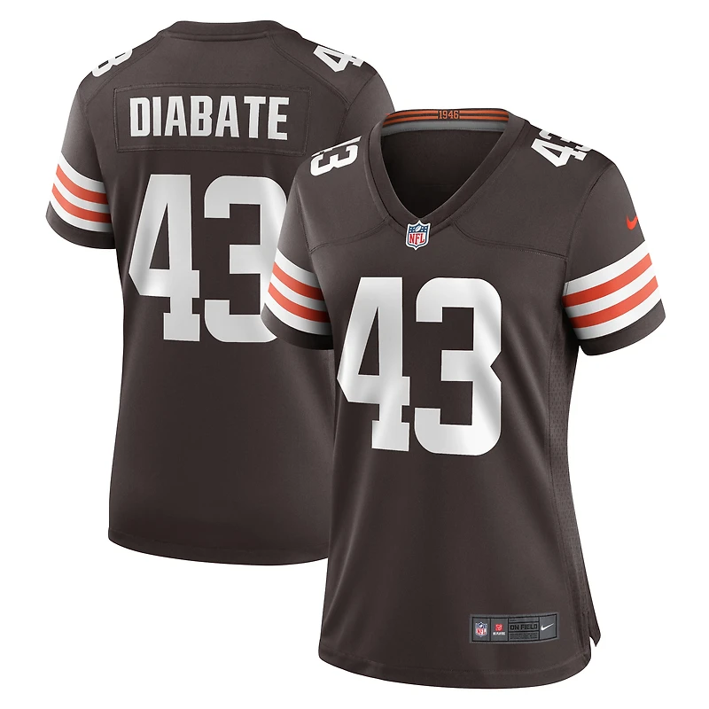 Maillot de match l'équipe Nike Mohamoud Diabate marron pour femme des Cleveland Browns