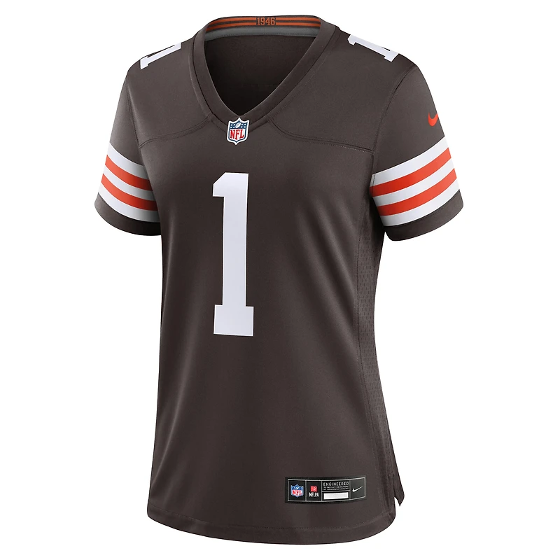 Maillot de match Nike numéro 1 Bride marron pour femmes des Cleveland Browns