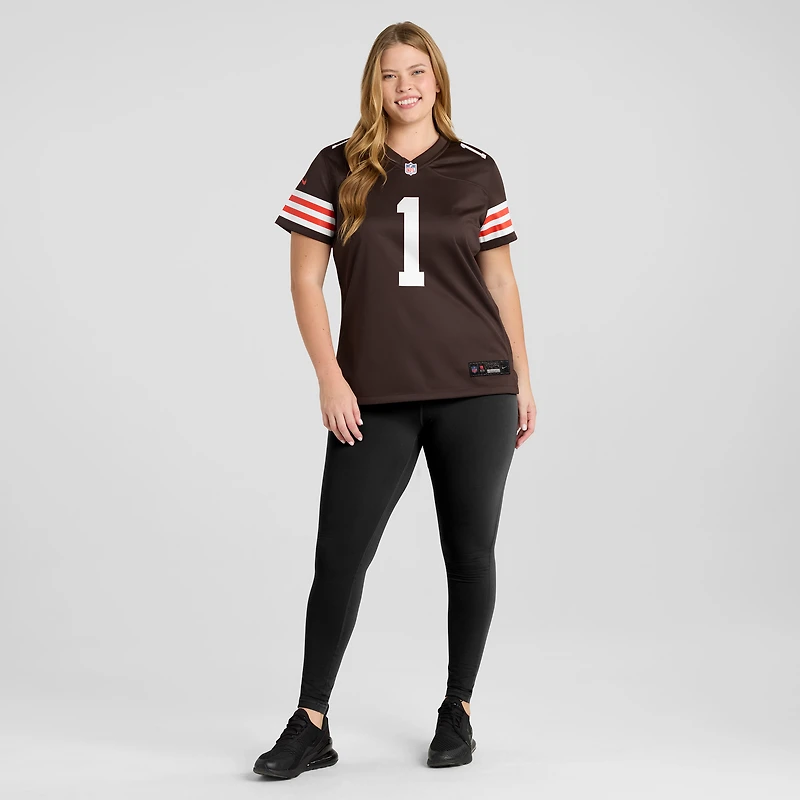 Maillot de match Nike numéro 1 Bride marron pour femmes des Cleveland Browns