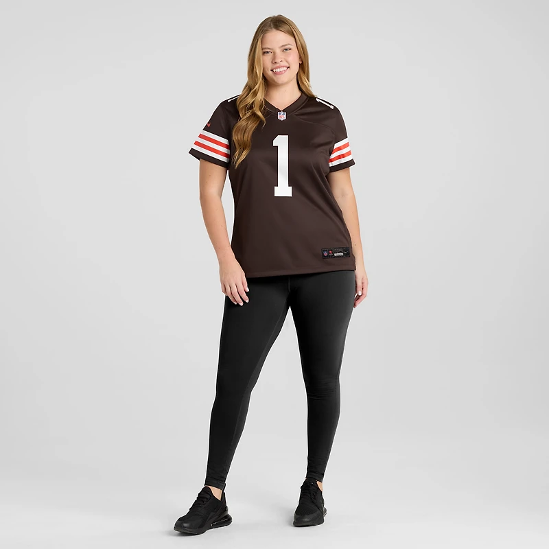 Maillot de match des Cleveland Browns Nike numéro 1 Mom marron pour femme