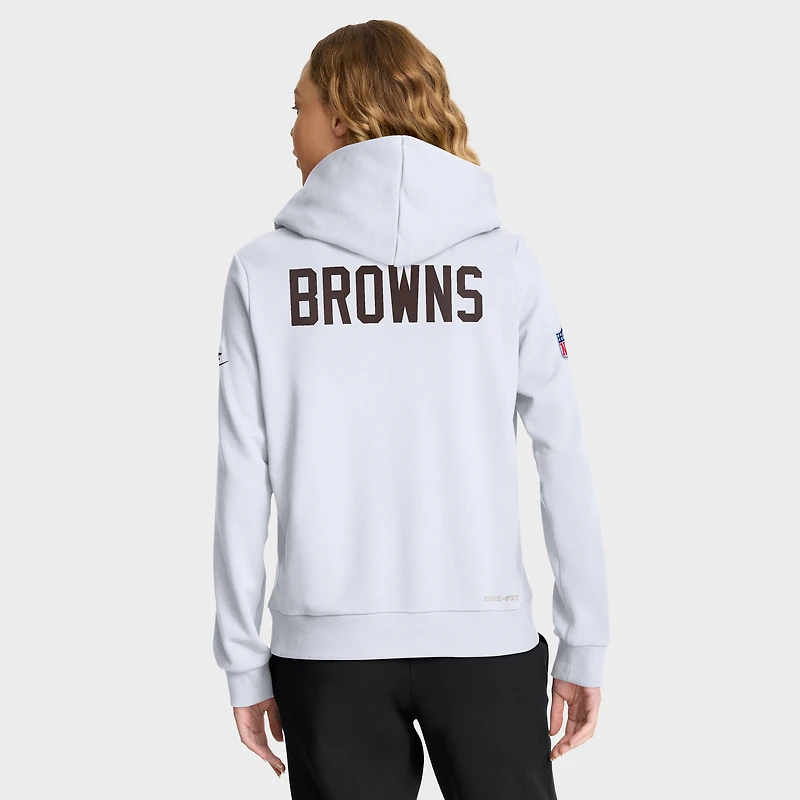 Sweat à capuche Nike blanc Cleveland Browns Throwback Sideline Standard Issue Dri-FIT pour femme
