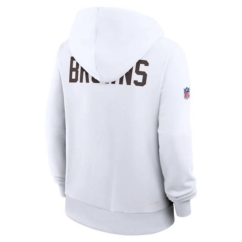 Sweat à capuche Nike blanc Cleveland Browns Throwback Sideline Standard Issue Dri-FIT pour femme