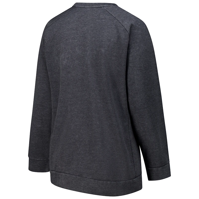 Sweat-shirt raglan délavé à l'acide pour femme, couleur charbon, grande taille