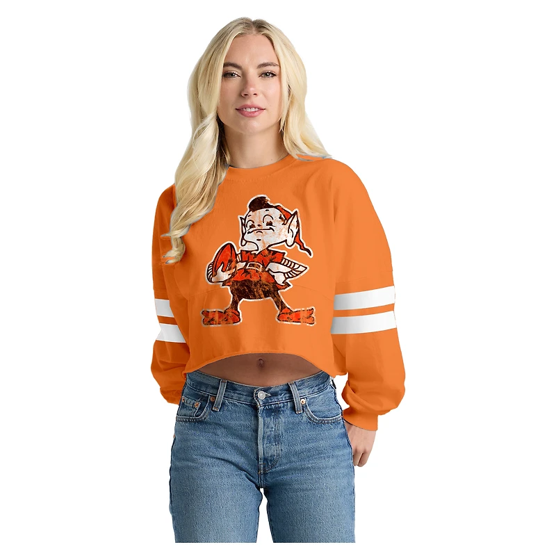 T-shirt à manches longues rayé oversize court des Cleveland Browns pour femmes, style Spirit Jersey orange
