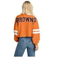 Women's Spirit Jersey  Orange Cleveland Browns Oversized Cropped Stripe Long Sleeve T-Shirt