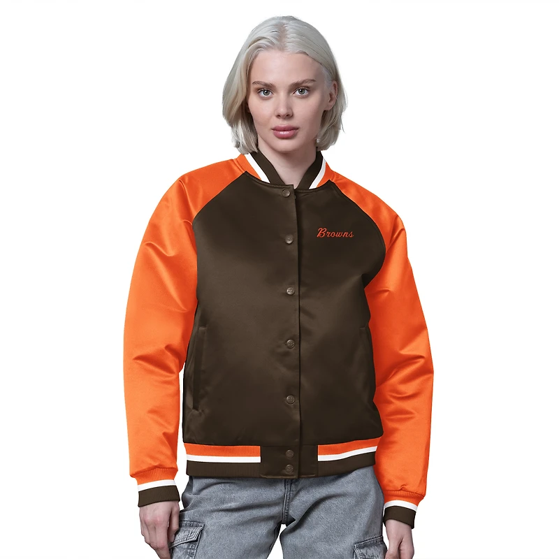 Women's Starter Brown/Orange Cleveland Browns Satin Full-Snap Vintage Varsity Jacket