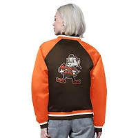 Women's Starter Brown/Orange Cleveland Browns Satin Full-Snap Vintage Varsity Jacket
