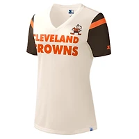 T-shirt Starter Cream Pittsburgh Steelers Kick Start à encolure en V pour femme