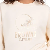 Women's Starter Cream Cleveland Browns Travel Pastels Boxy Fleece Sweatshirt