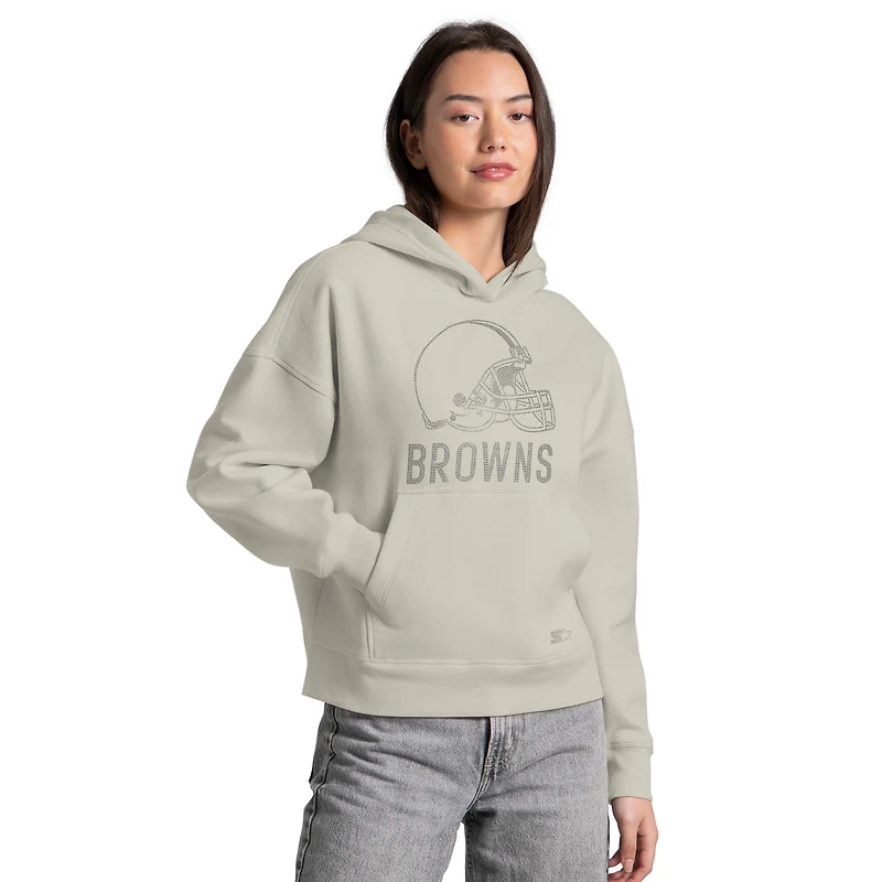 Women's Starter  Khaki Cleveland Browns Rhinestone Relaxed Hoodie