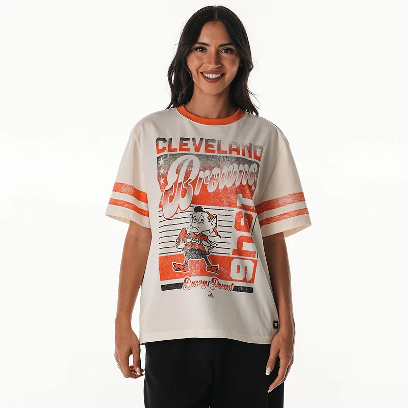 Women's The Wild Collective  Cream Cleveland Browns Vintage Drop Shoulder Oversized Boyfriend T-Shirt