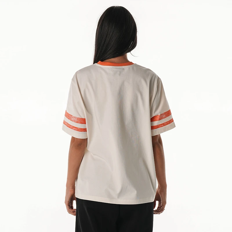 Women's The Wild Collective  Cream Cleveland Browns Vintage Drop Shoulder Oversized Boyfriend T-Shirt