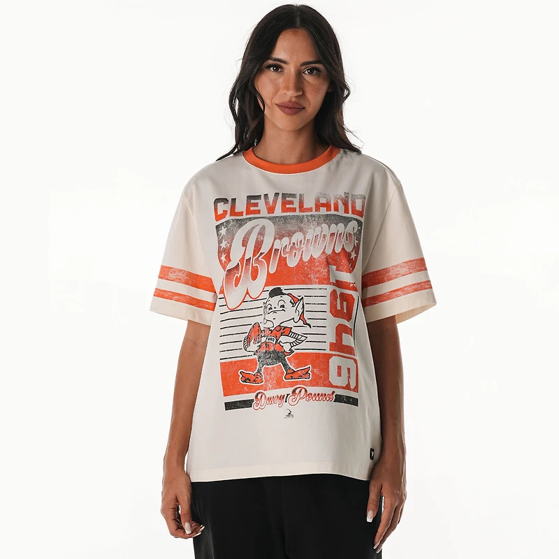 Women's The Wild Collective  Cream Cleveland Browns Vintage Drop Shoulder Oversized Boyfriend T-Shirt