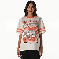 Women's The Wild Collective  Cream Cleveland Browns Vintage Drop Shoulder Oversized Boyfriend T-Shirt