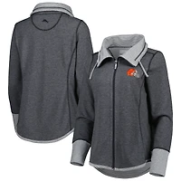 Women's Tommy Bahama Heathered Black Cleveland Browns Sport Sun Fade Full-Zip Sweatshirt